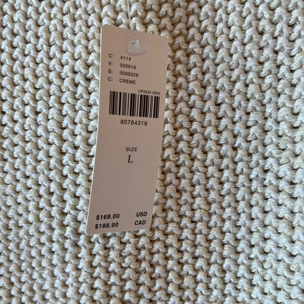 ANTHROPOLOGIE Sweater, BNWT. Cream with beautiful fabric sleeve detail size L. - Picture 2 of 3